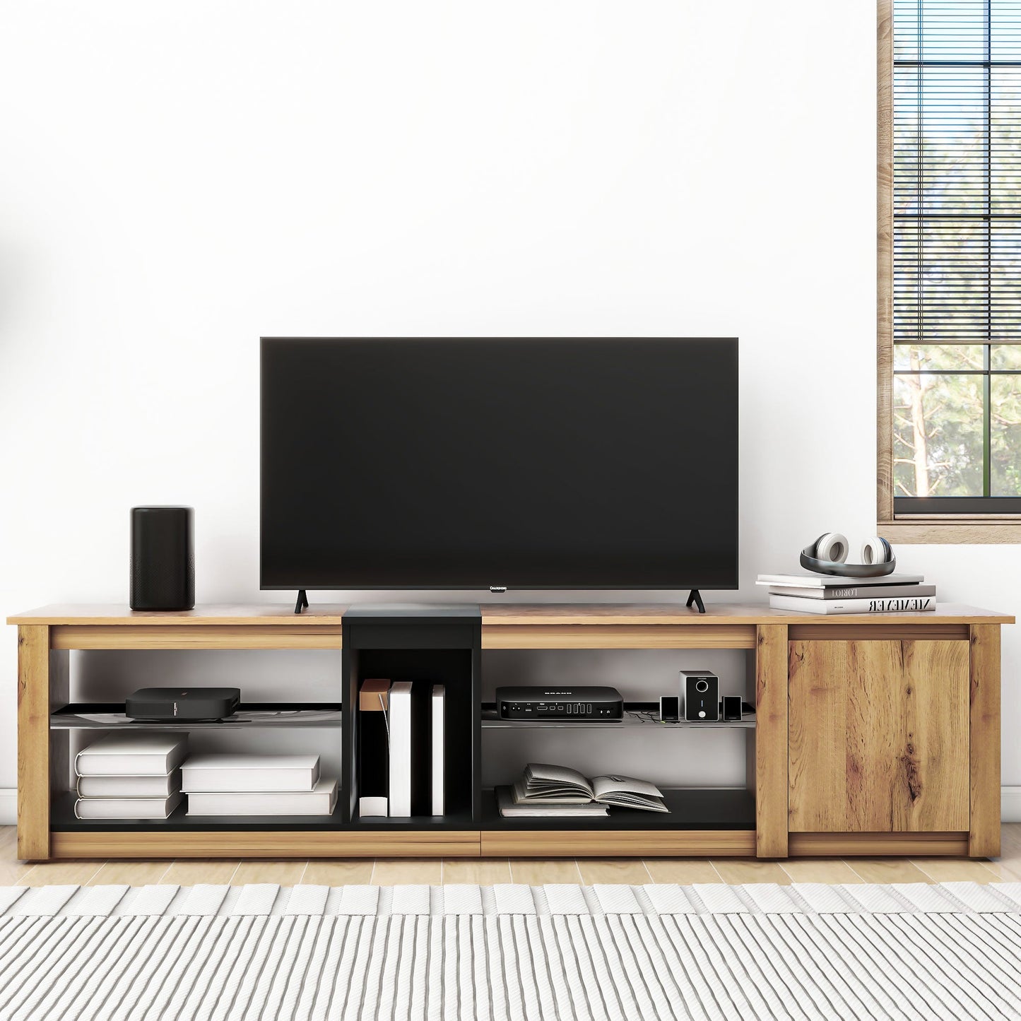 Meuble TV moderne pour téléviseurs jusqu'à 80 pouces avec éclairage LED