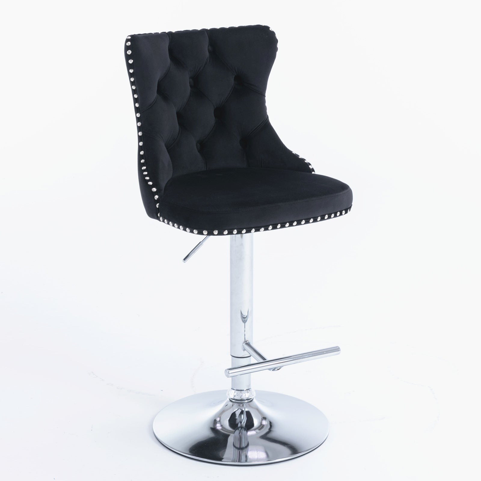 25-33 Inch, Modern Upholstered Chrome base Bar Stools with Back Comfortable Tufted for Home Pub and Kitchen Island（Black,Set of - Korvel