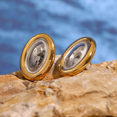 Stainless steel color blocked oval earrings fashionable and versatile titanium steel earrings - Korvel