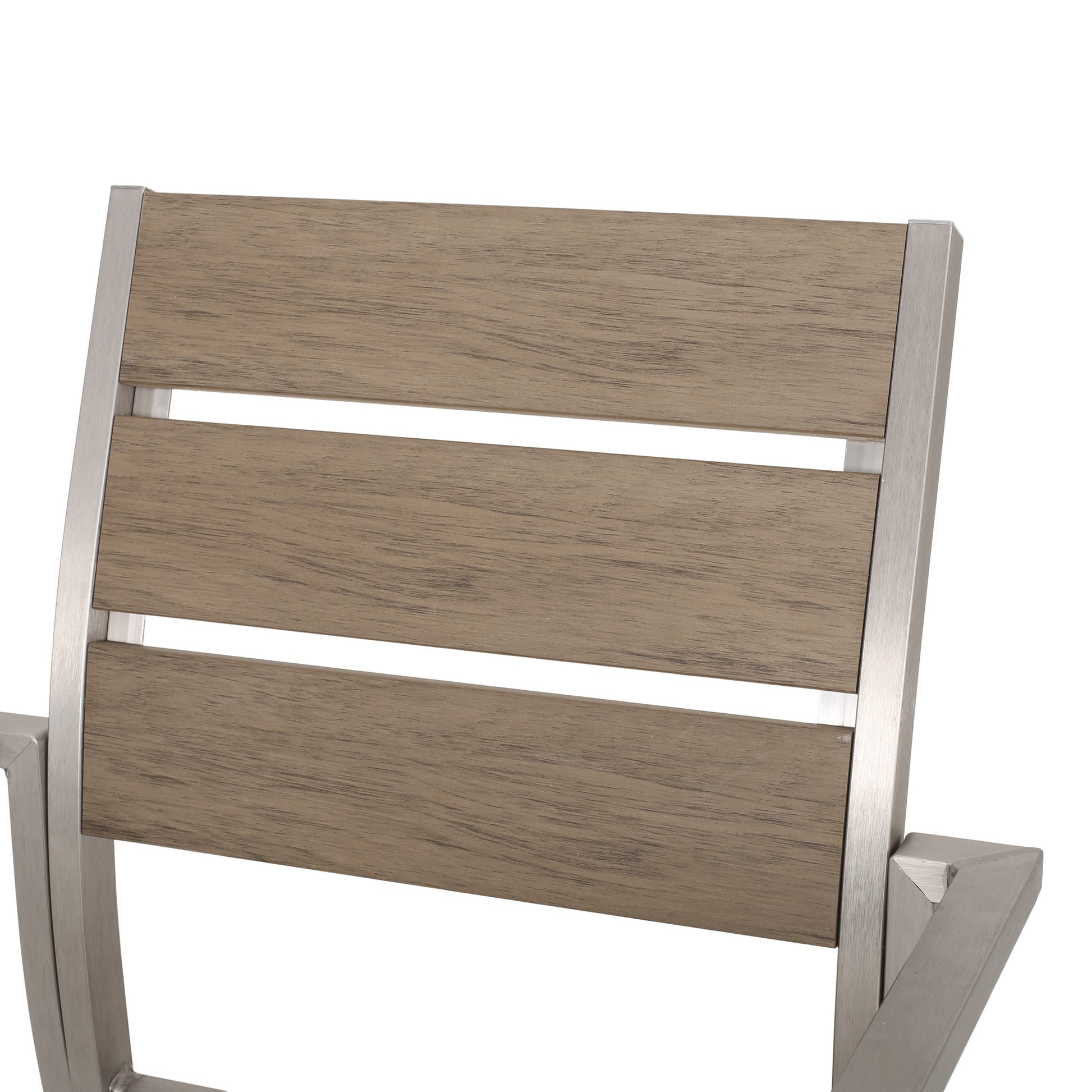 Outdoor Modern Aluminum Dining Chair with Faux Wood Seat (Set of 2), Natural and Silver - Korvel