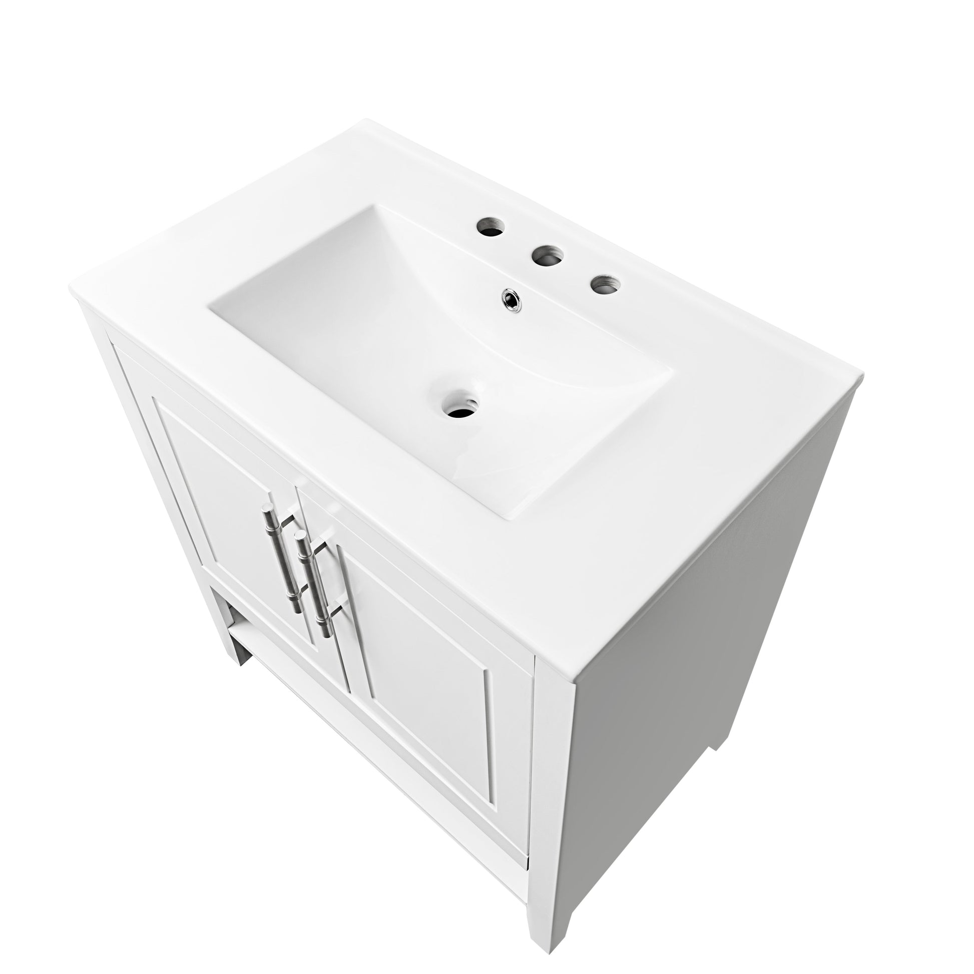 30" Bathroom Vanity with Sink  Multi-functional Bathroom Cabinet with Doors and Drawers Solid Frame and MDF Board, White - Korvel