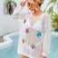 Sequin Star Round Neck Long Sleeve Cover Up - Korvel