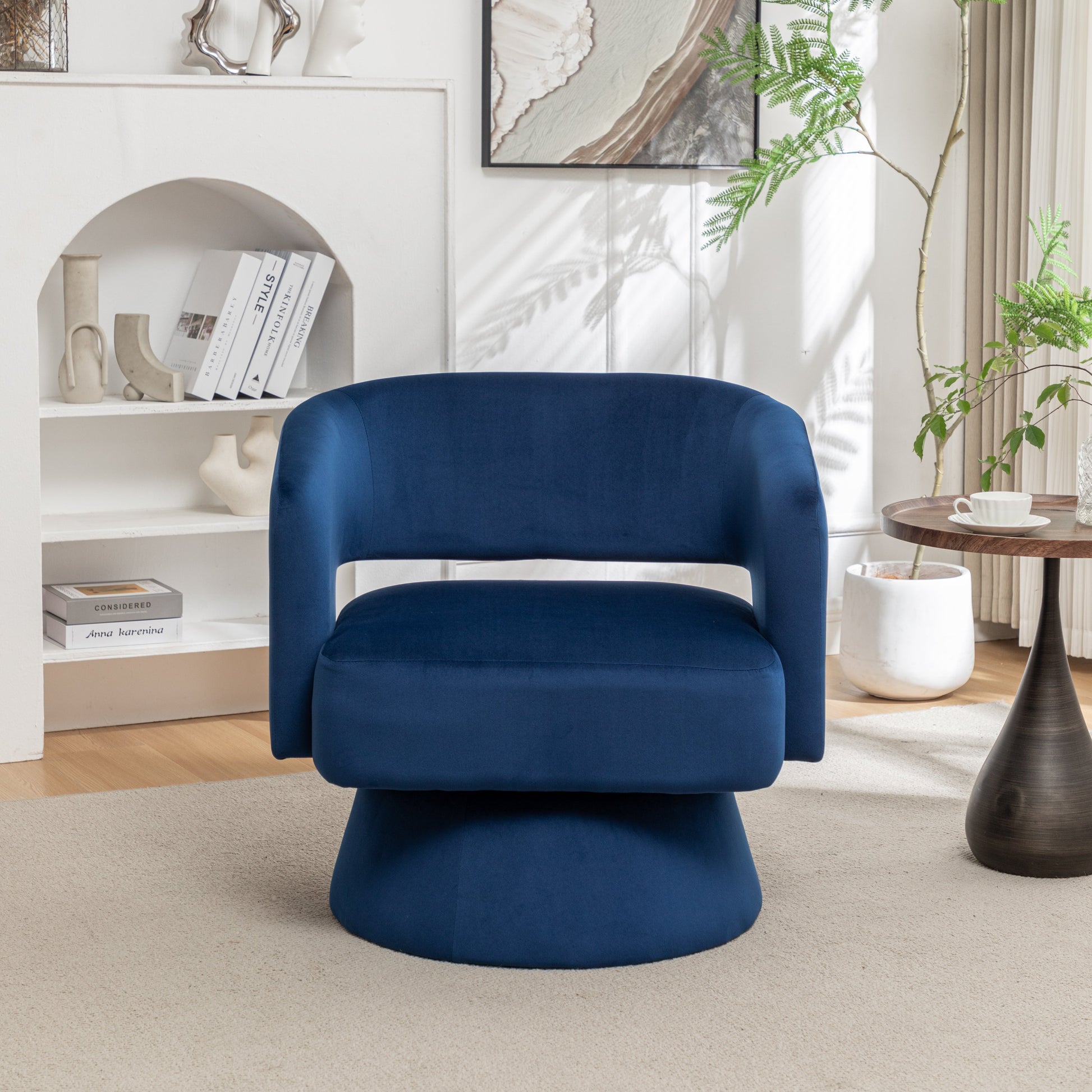 Swivel Barrel Chair, Velvet Accent Armchair 360 Degree Swivel Club Chair for Living Room Bedroom Reception Room - Korvel