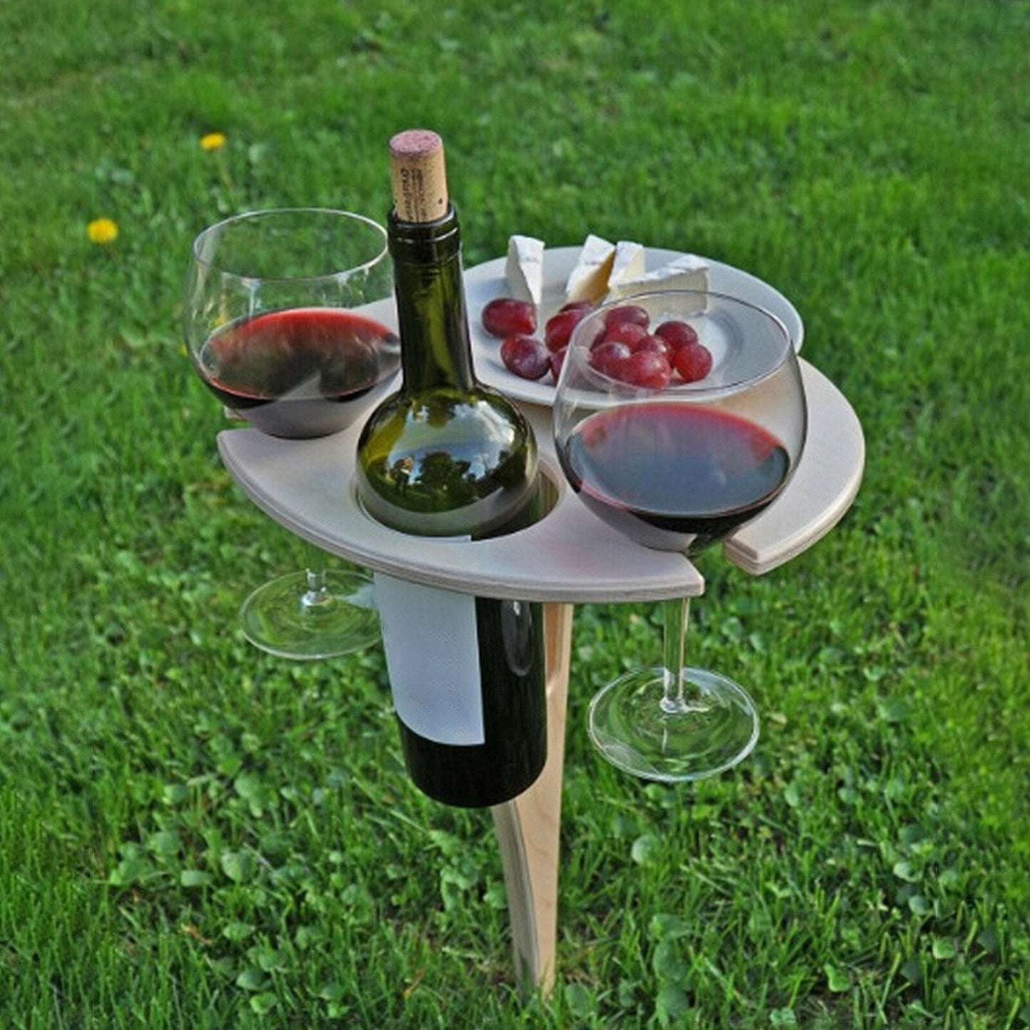 Outdoor Wine Table Foldable Round Desktop Mini Wooden Picnic Table Easy To Carry Wine Rack Support - Korvel