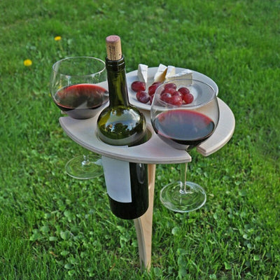 Outdoor Wine Table Foldable Round Desktop Mini Wooden Picnic Table Easy To Carry Wine Rack Support - Korvel