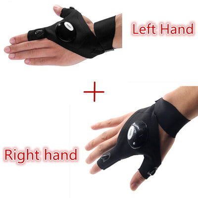 1 Pair Right and Left Multifunctional Gloves Outdoor Hiking Fingerless Gloves with LED Light Waterproof Flashlight Gloves - Korvel
