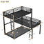 L-shaped Metal Triple Twin Size Bunk Bed, Black - Korvel