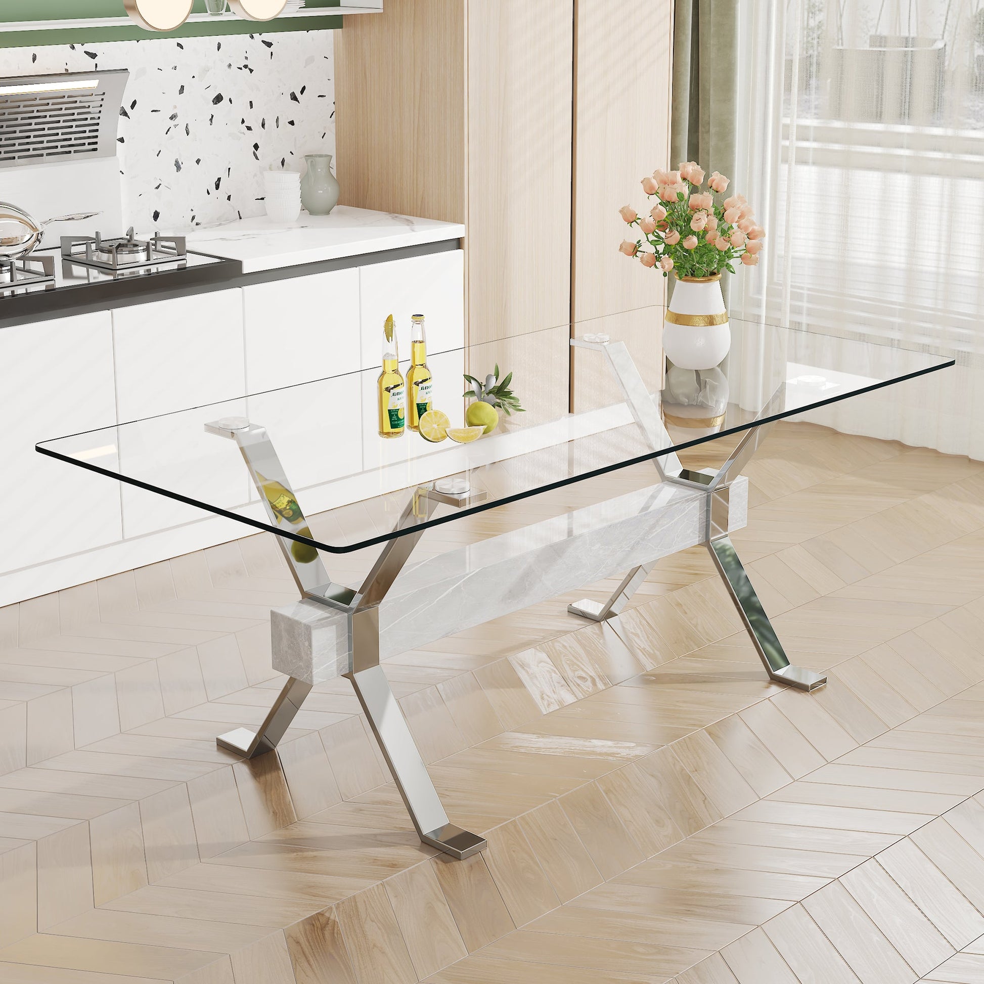 Dining table Modern tempered glass dining table 79 ''x39''x30 '' 1105 - Korvel