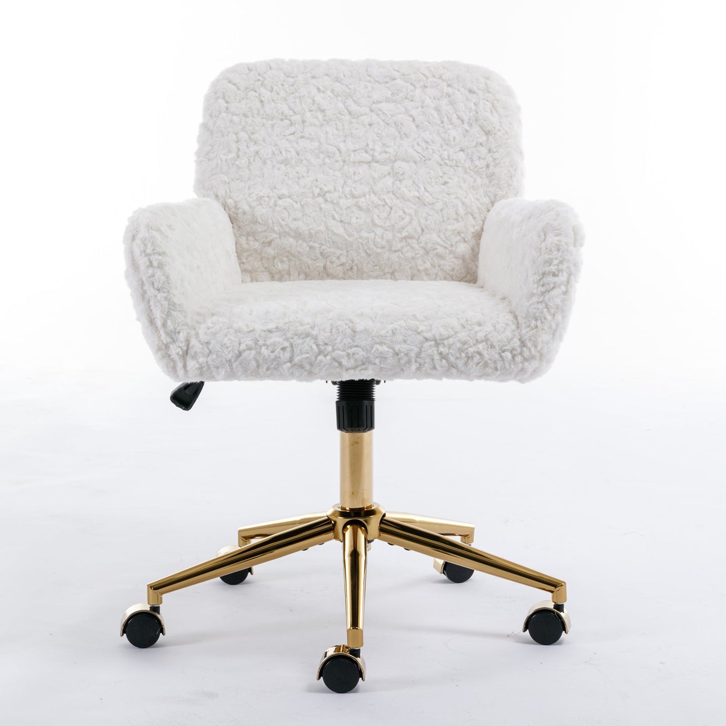 Chaise de bureau ajustable beige avec base en métal doré