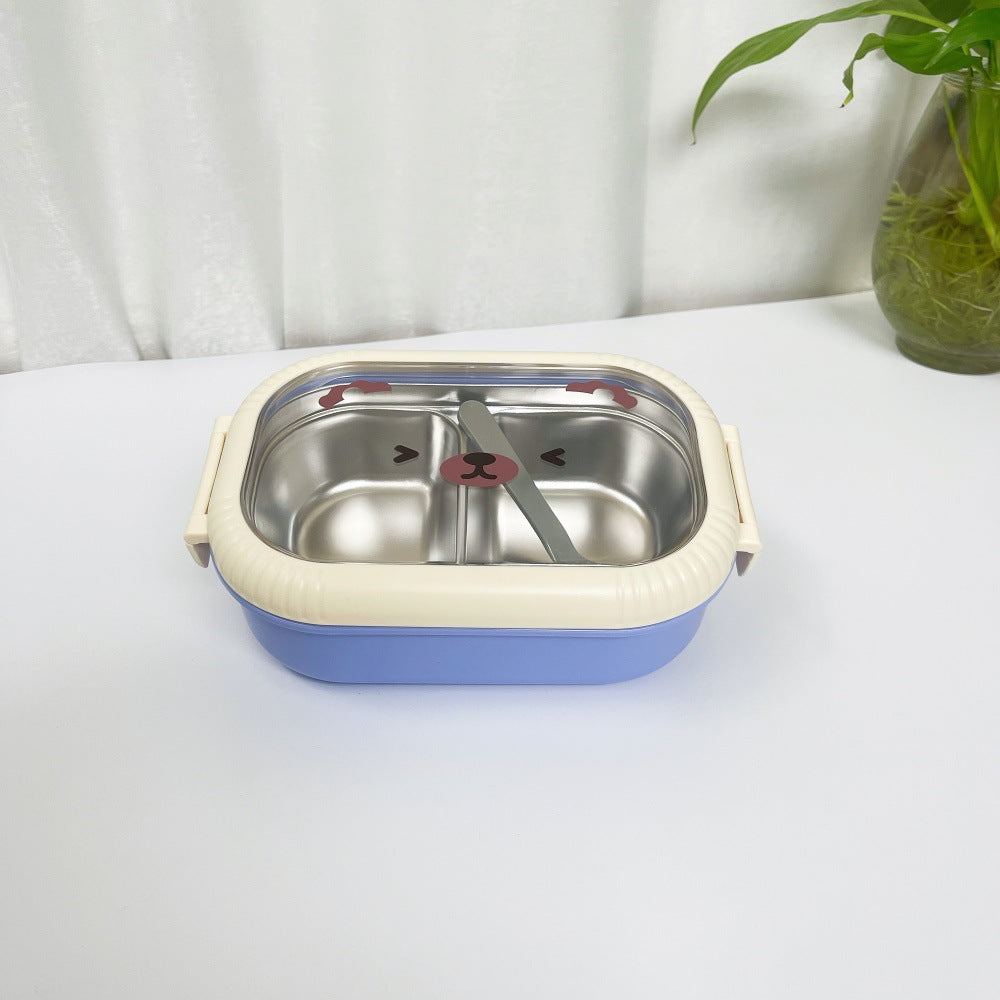 Cartoon cute bear stainless steel portable compartment lunch box with lid - Korvel