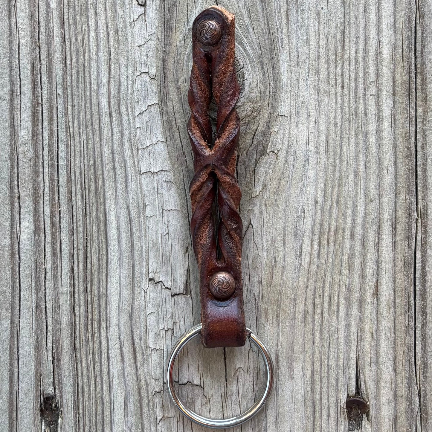 Stylish Twisted Leather Keychains with Stud Accents - Korvel