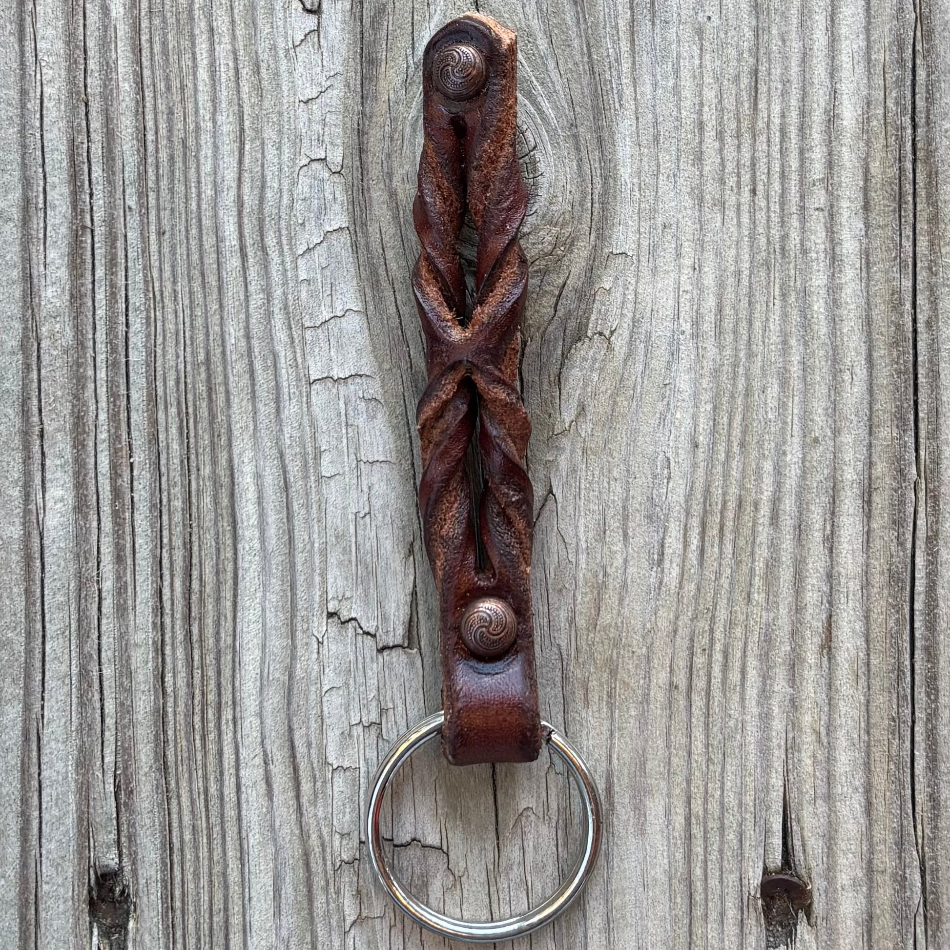 Stylish Twisted Leather Keychains with Stud Accents - Korvel