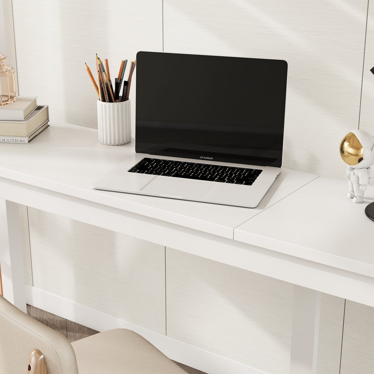 Twin Loft Wood Bed with Under-bed, Built-in Desk, a Storage Cabinet of 2 Drawers, Guardrails, Ladder,White - Korvel