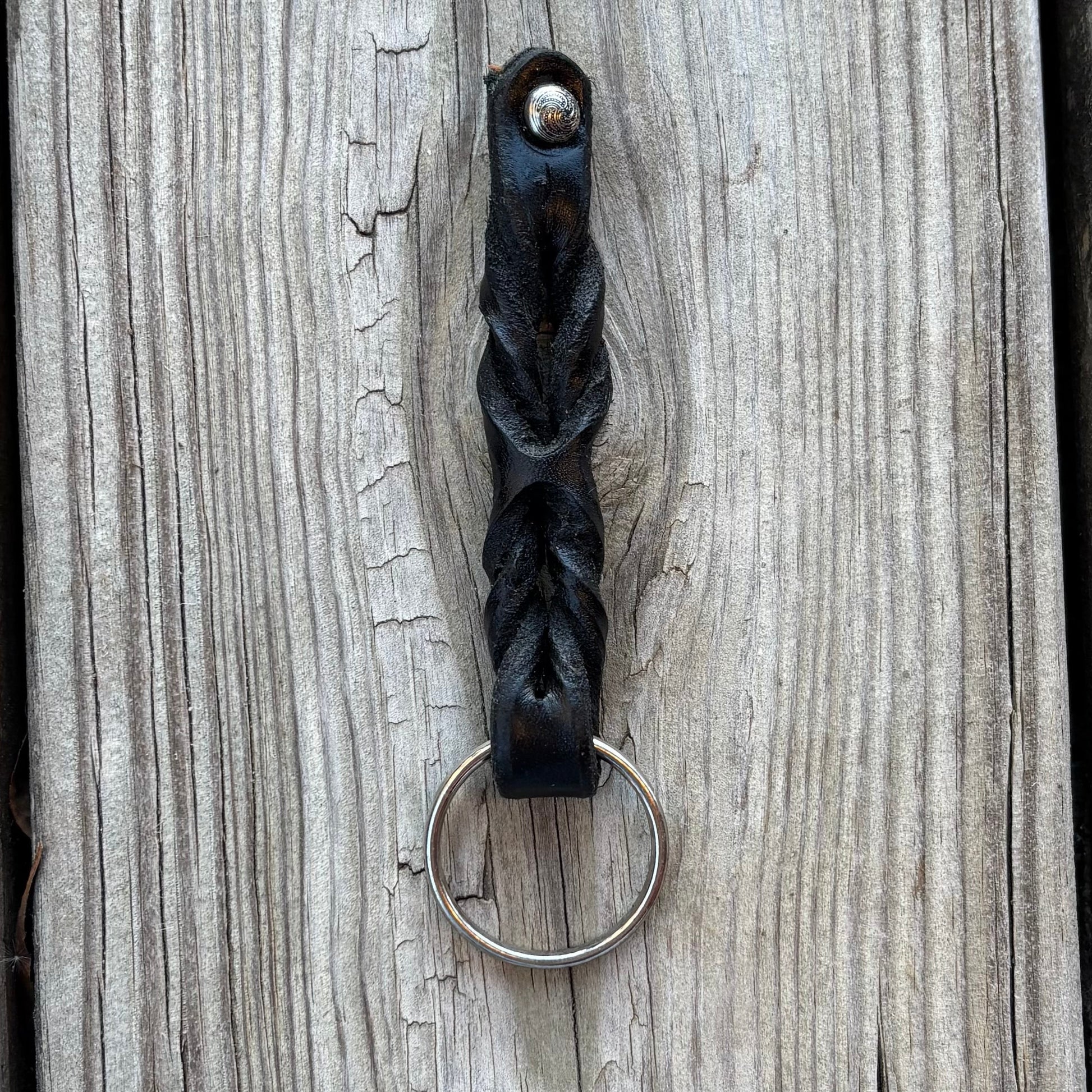 Stylish Twisted Leather Keychains with Stud Accents - Korvel