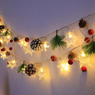 Snowflake Pinecone Christmas Wreath Light String Bell Pine Needle Red Berry Doll Staircase Decorative Light - Korvel
