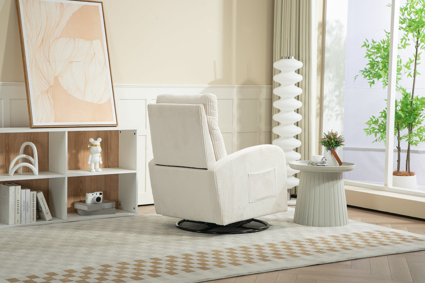 Silla mecedora giratoria tapizada JiaDa en beige