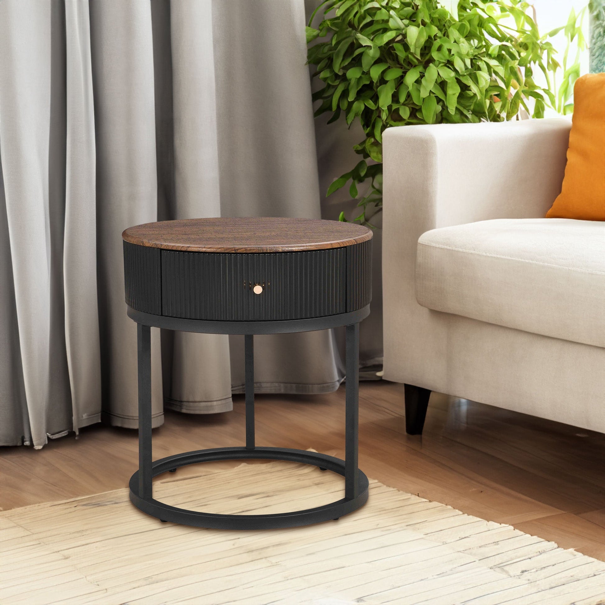 Round Nightstand with Drawer, 19.68 Inch Wood End Table with Storage, Small Table or Living Room, Bedroom and Small Spaces - Korvel