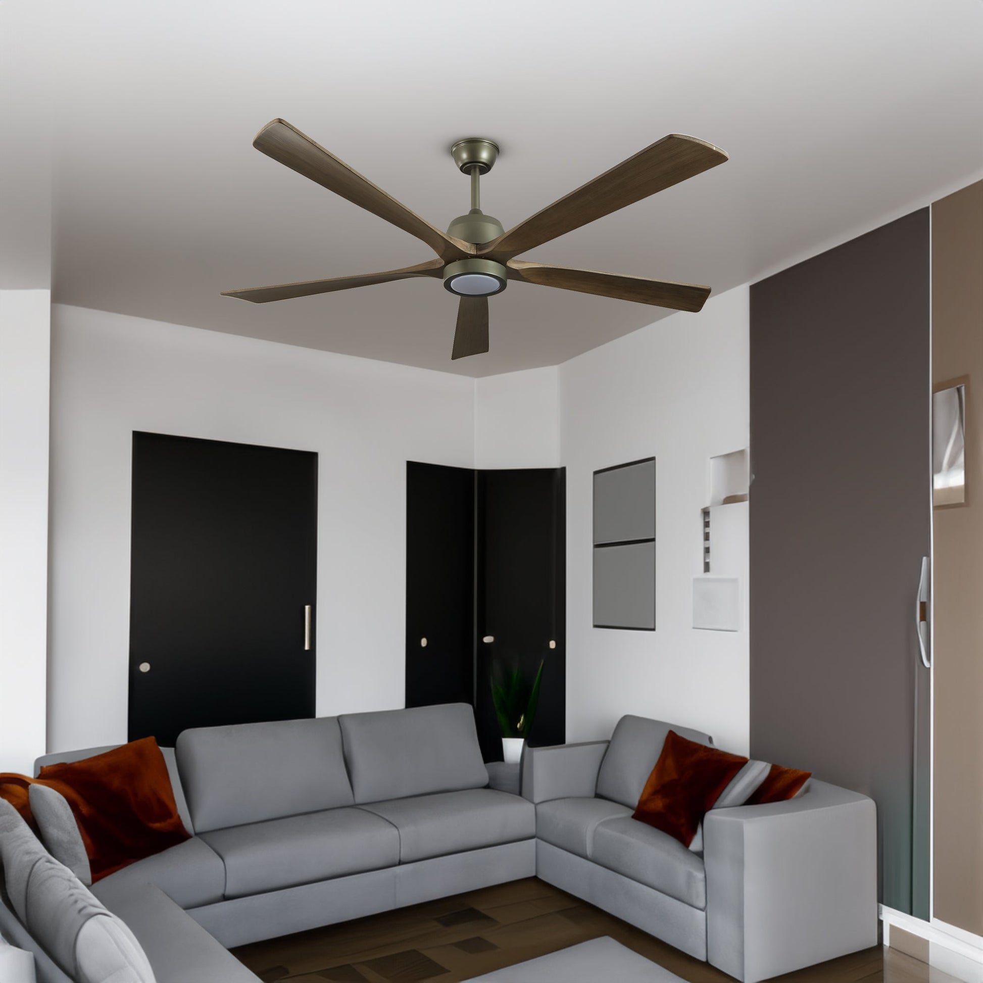 60 "modern wooden ceiling fan with lighting and remote control, 6-speed noiseless reversible DC motor ceiling fan - Korvel