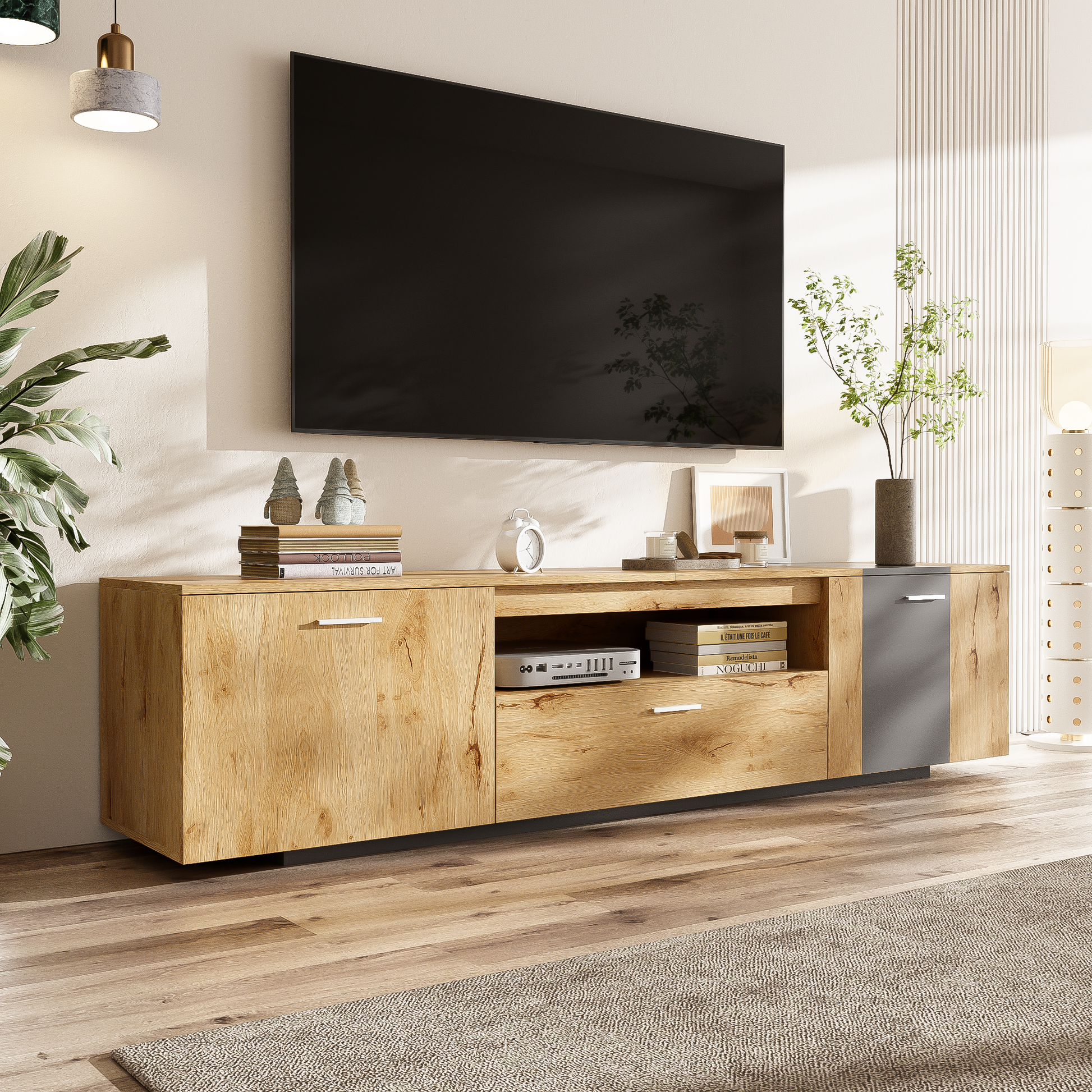 70 inch modern TV stand with 3 cabinets and drawers, entertainment center can accommodate TVs under 80 inches - Korvel