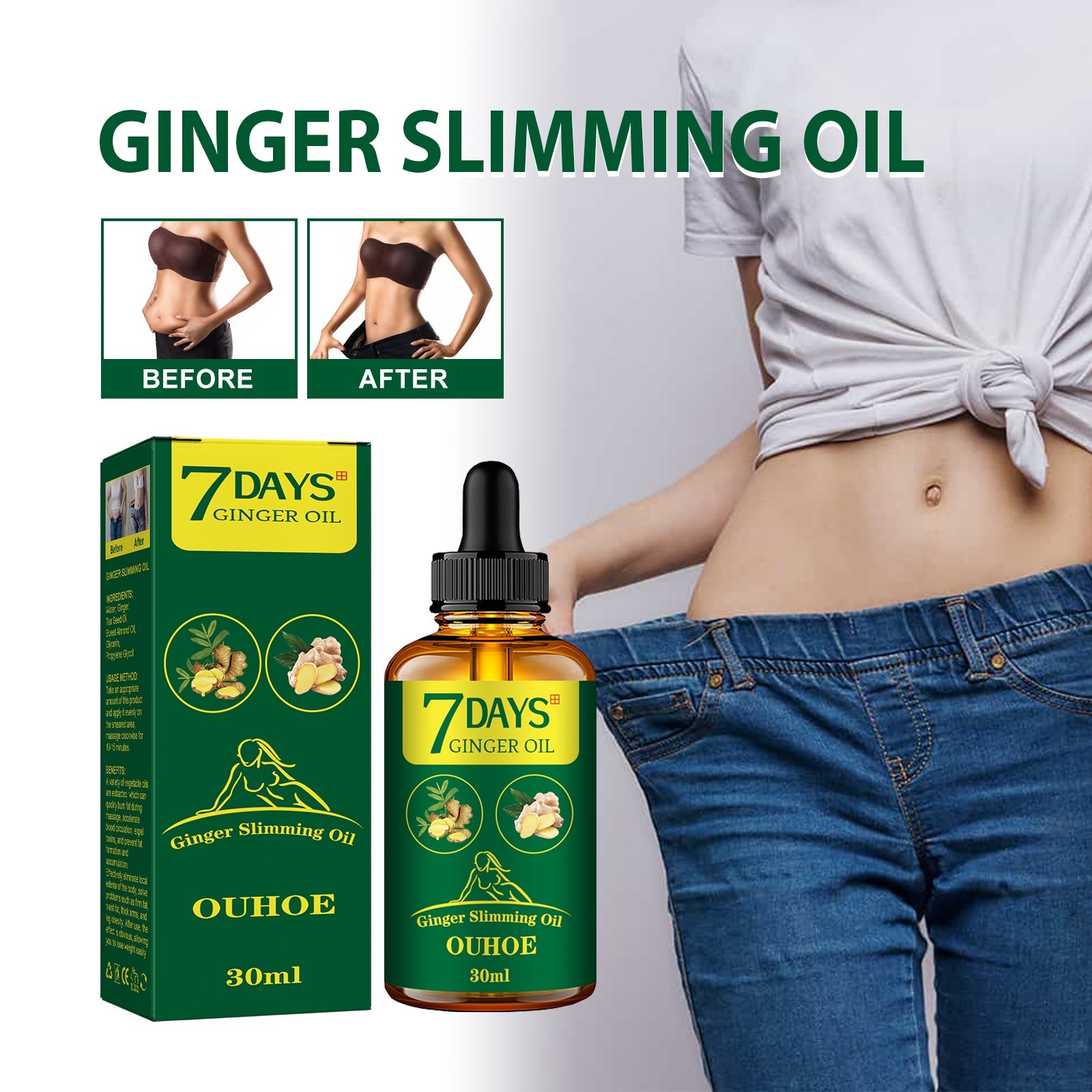 Ginger Body Shaping Essential Oil, Shaping Body Tightening And Slimming Care Massage Essential Oil - Korvel