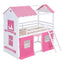 Elegant Twin Size Bunk Wood House Bed in Pink and White