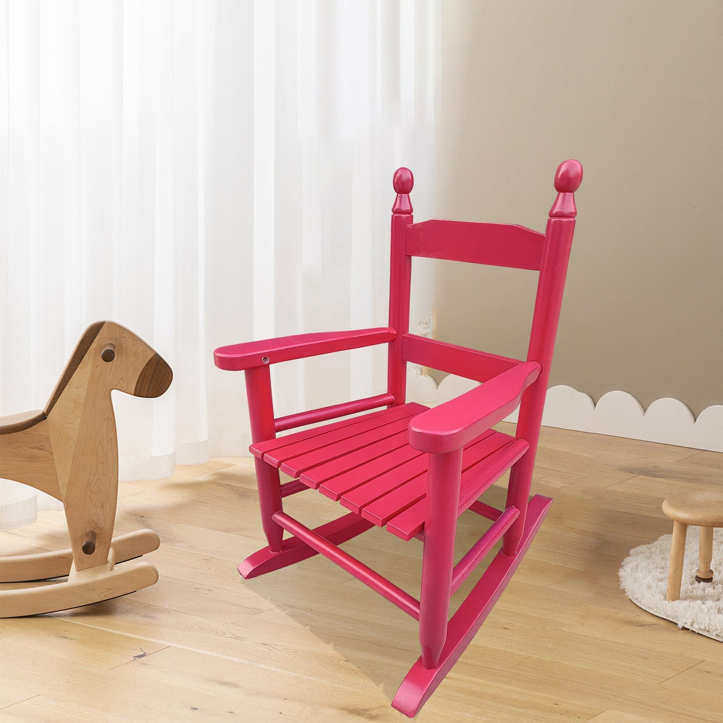 Children's rocking red chair- Indoor or Outdoor -Suitable for kids-Durable Solid Wood - Korvel