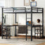 Full metal loft bed with desk and shelf, loft bed with ladder and guardrail, bedroom loft bed frame, black - Korvel