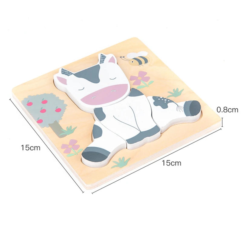 Puzzle en bois en relief d'animaux en cartoon