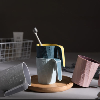 Creative Simple Mouthwash Cup INS Striped Non-Slip Water Cup Double-Layer Plastic Handle Thread Couple Mouthwash Toothbrush Cup - Korvel