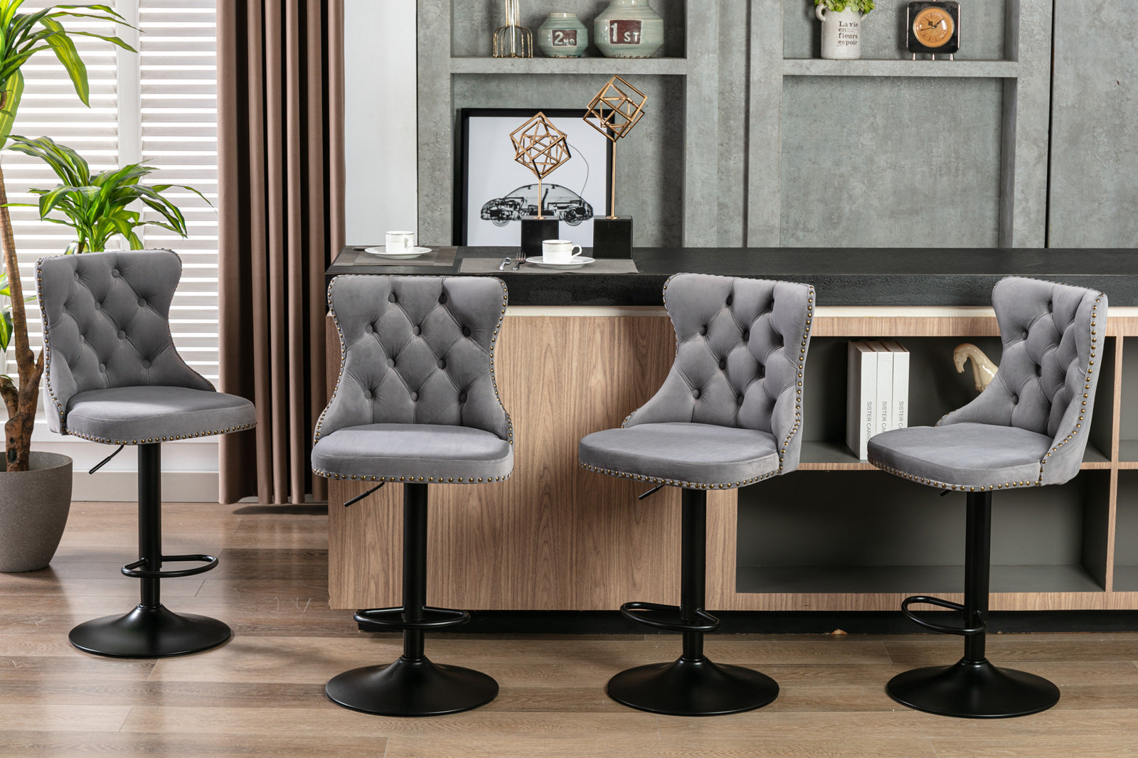 Gray,Set of 2 25-33 Inch,17.7 inch base, Modern Upholstered Bar Stools with Backs Comfortable Tufted for Home Pub and Kitchen - Korvel
