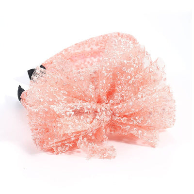 Fashionable oversized solid color lace bow headband - Korvel