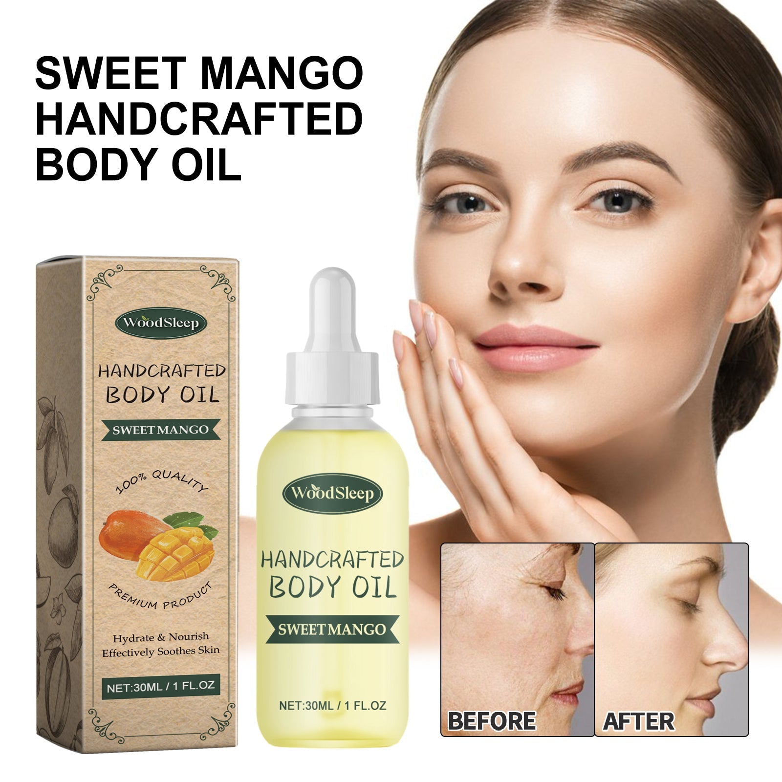 Sweet Mango Handcrafted Body Oil, Facial Skin Care Oil For Smoothing Fine Lines And Wrinkles Under Eyes - Korvel