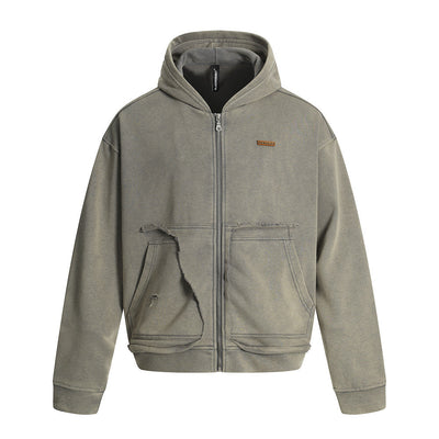 Post-Apocalyptic Punk Distressed Hooded Sweatshirt Loose Short Jacket for Men - Korvel