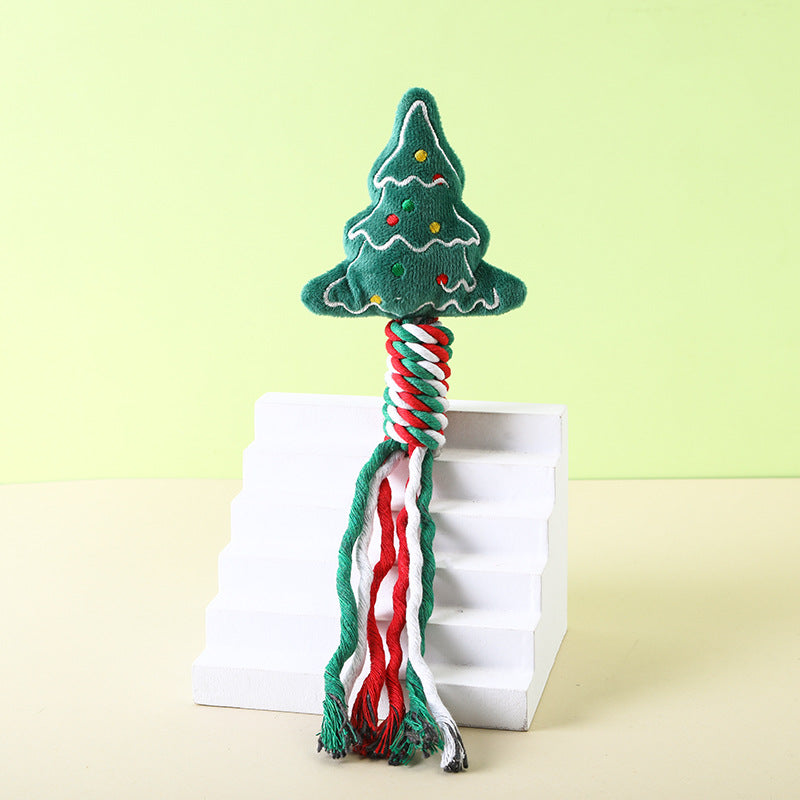 Christmas Cotton Rope Pet Plush Toy Teeth Grinding Durable Cartoon Self Hi Dog Toy Cat Supplies - Korvel
