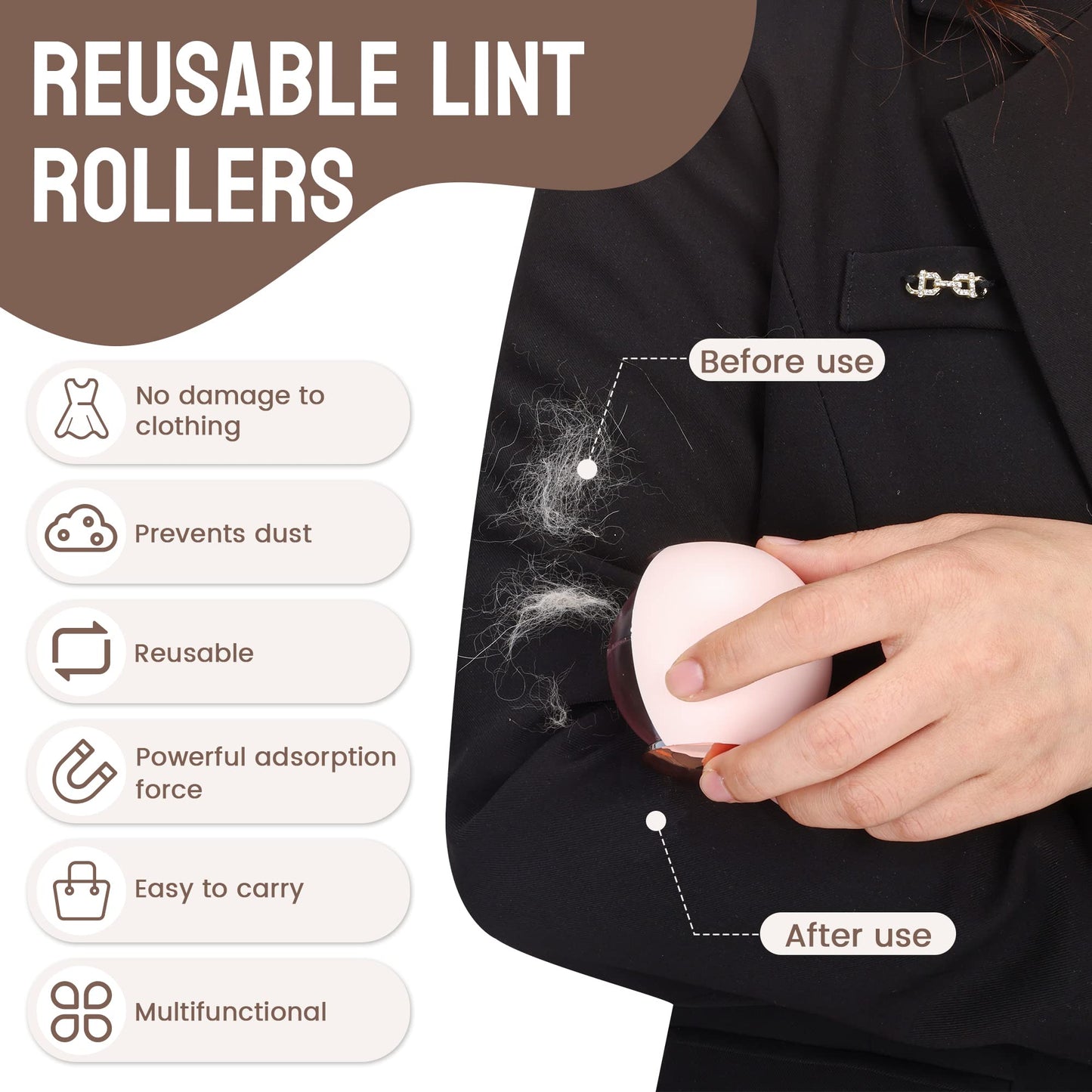 Light luxury and portable clothing hair sticking and brushing machine, washable with cover, business hair remover - Korvel