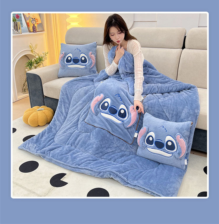 Double sided Arctic fleece pillow with embroidered fabric, dual-use office car nap blanket cushion - Korvel
