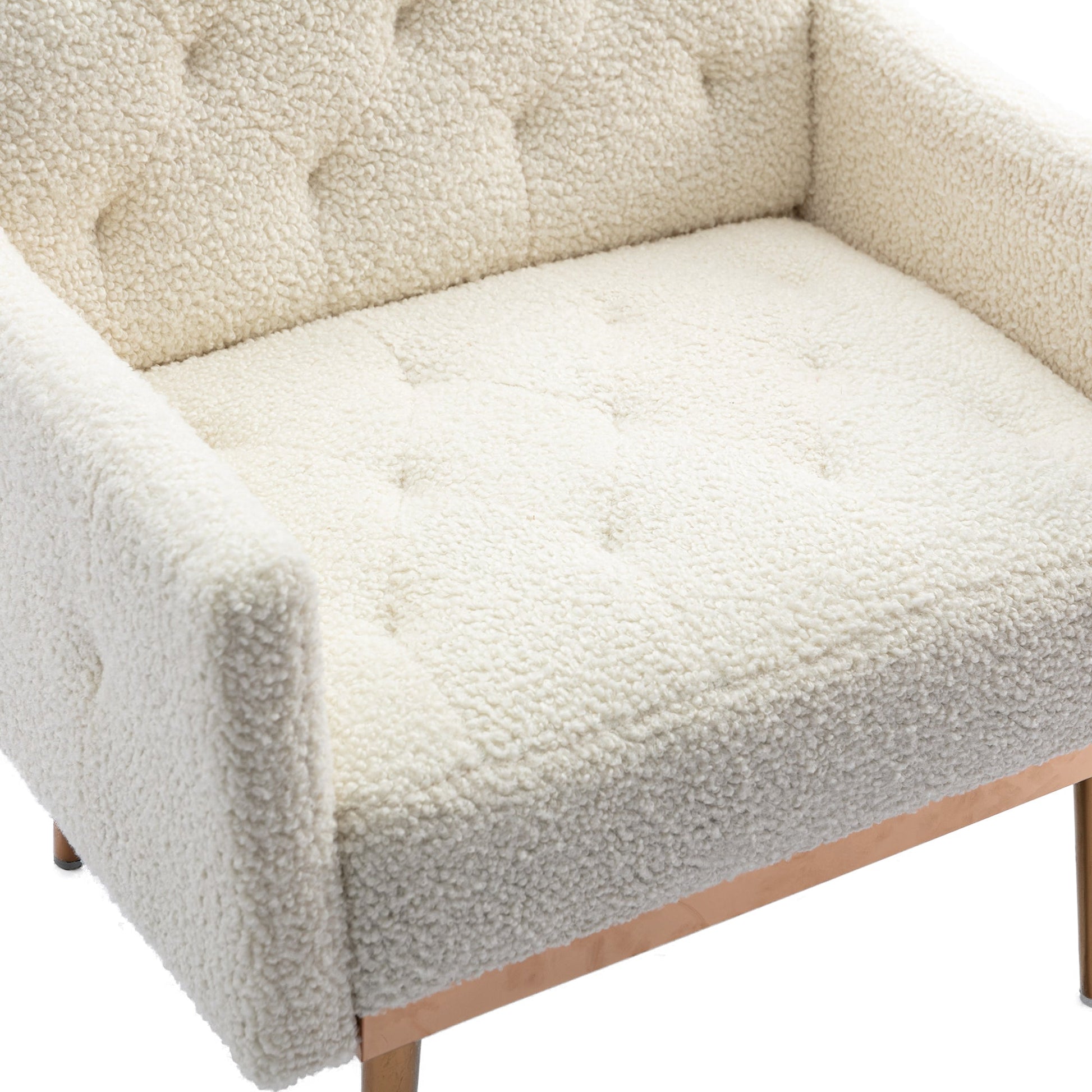 COOLMORE modern style armchair, plush decorative fabric armchair with golden metal legs (white teddy bear) - Korvel
