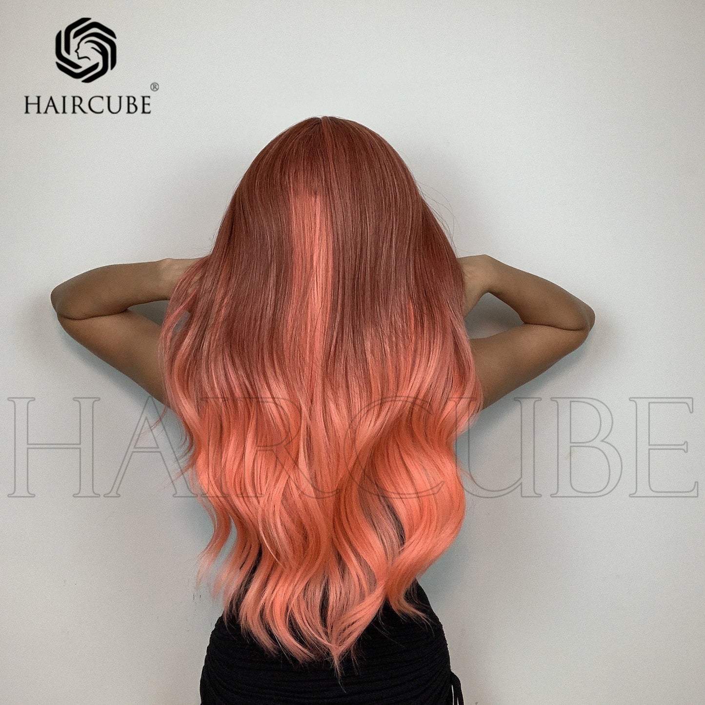 Long Curly Hair 24inch Women's Wig Set In The Middle Part Orange Pink - Korvel