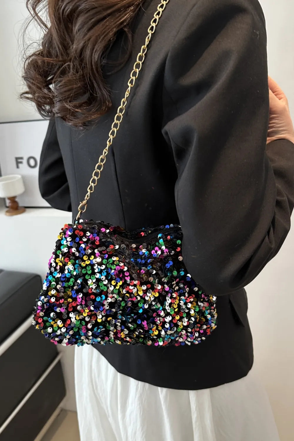 Sequin Removable Strap Shoulder Bag - Korvel