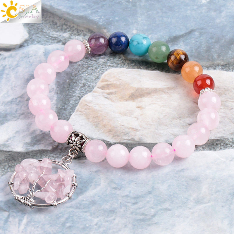 Bracelet en cristal rose fait main Arbre de Vie