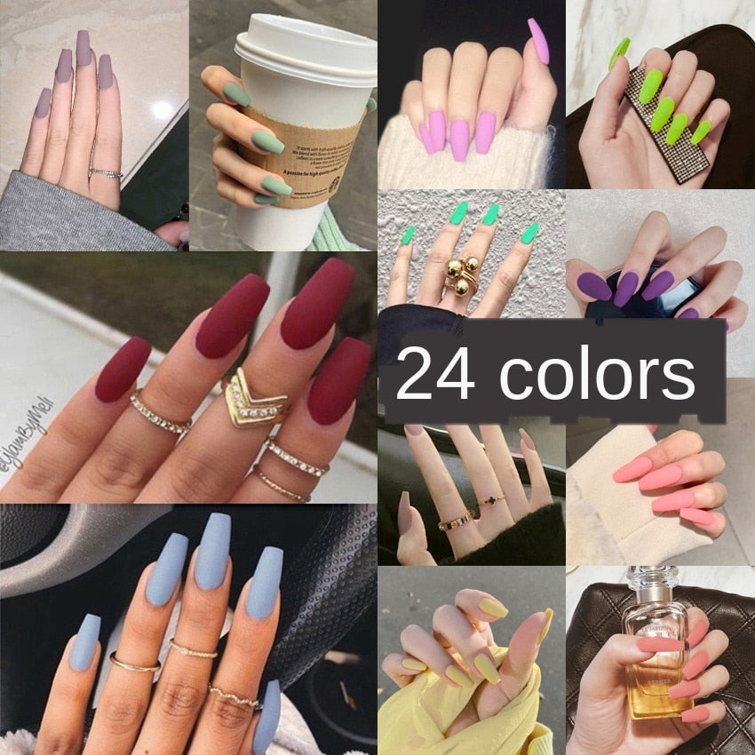 Premium Stiletto Press-On Nails with Glue - 24 Pieces