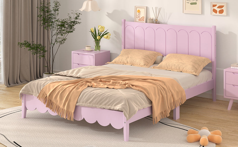 Full Size Retro Pink Wood Platform Bed Frame