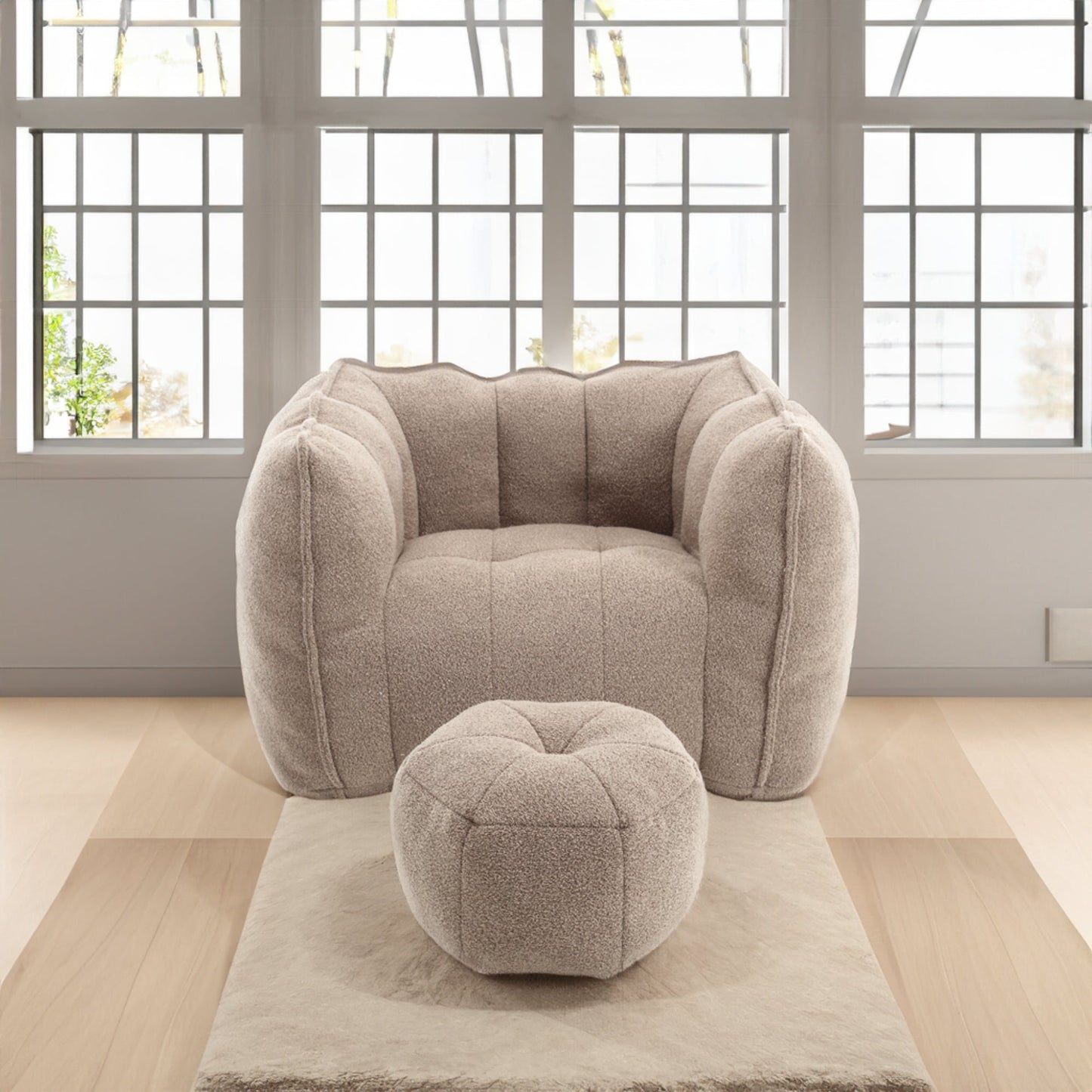 Soft Bean Bag Chair with High Resilient Foam(Chips)for living room and bedroom,Comfortable Square Lazy Sofa with Footstool - Korvel