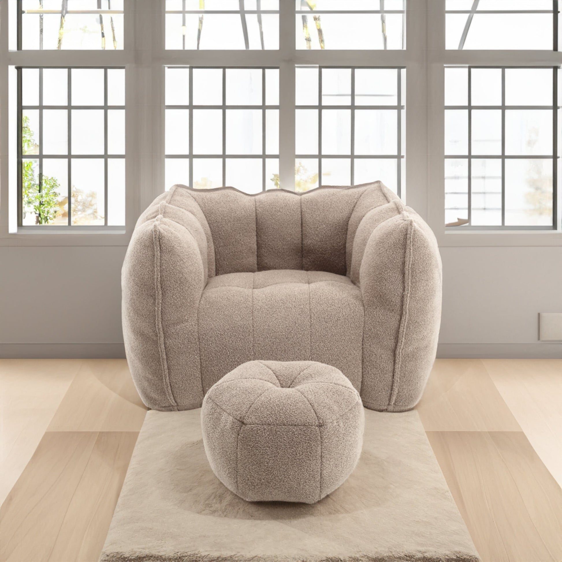 Soft Bean Bag Chair with High Resilient Foam(Chips)for living room and bedroom,Comfortable Square Lazy Sofa with Footstool - Korvel