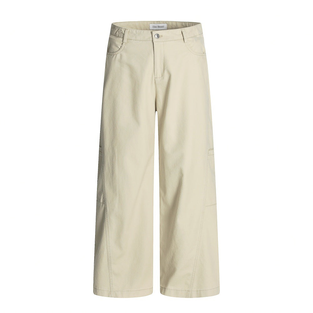 Design Sense Multi-Pocket Workwear Casual Trousers Men's Solid Color Loose Wide-Leg Straight Leg Long Pants Vibe Trendy Retro Versatile - Korvel