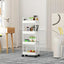 White rolling storage cart. Multifunctional, open shelves for books, ideal for kitchen & bedroom storage - Korvel