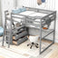 Full Size Loft Bed with Desk and Shelves - Gray