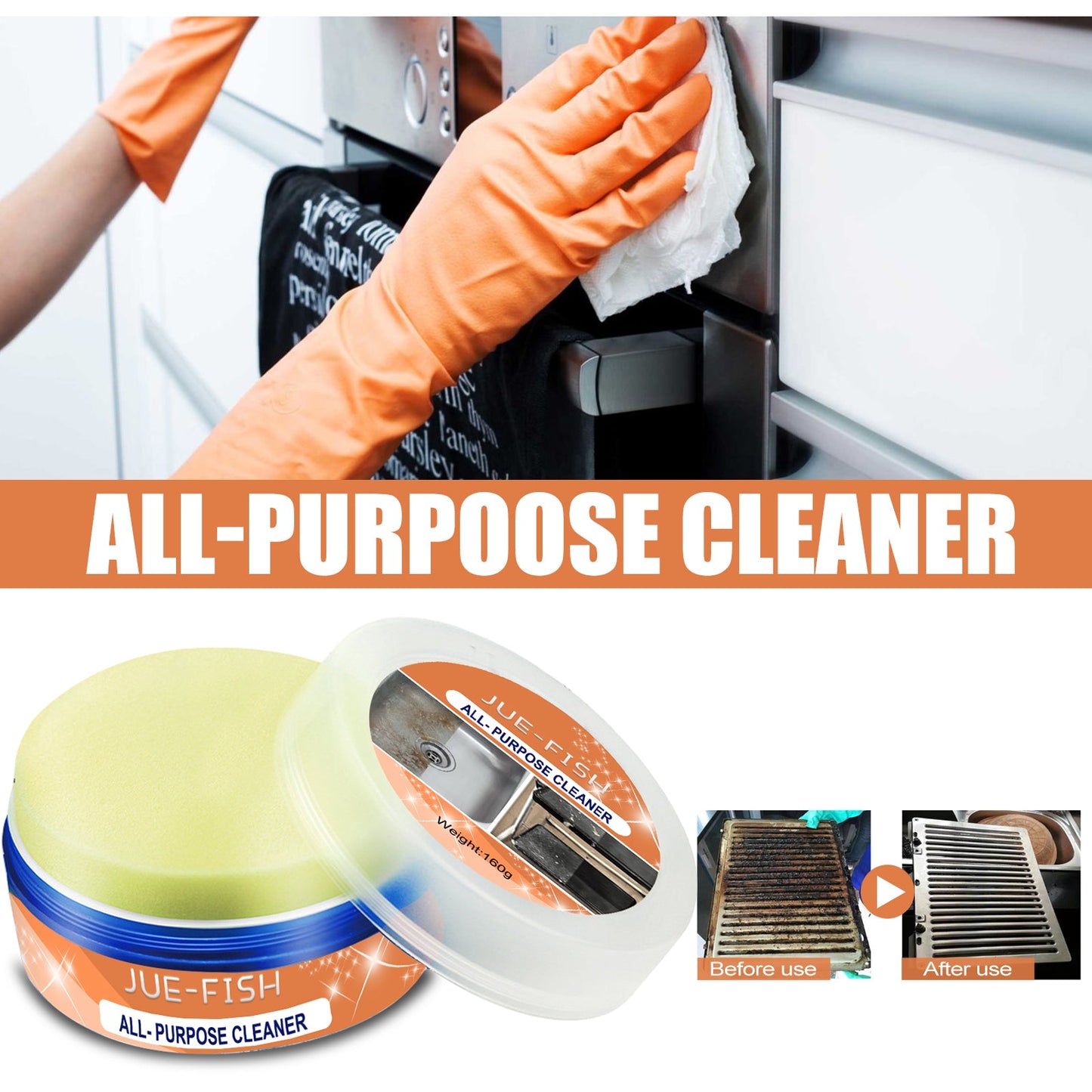 Multi-Purpose Kitchen Cleaner, Kitchen Stove Range Hood Stainless Steel Cooker Grease Cleaner - Korvel