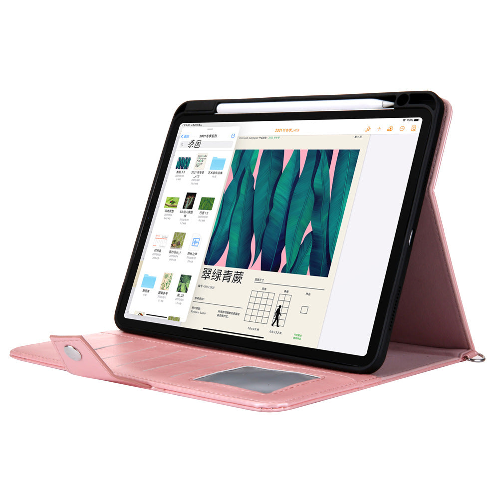Suitable for iPad Pro 2020 Pen Slot Shoulder Strap Tablet Leather Case Air5 Handle Strap Handheld Flip Stand Protective Case - Korvel