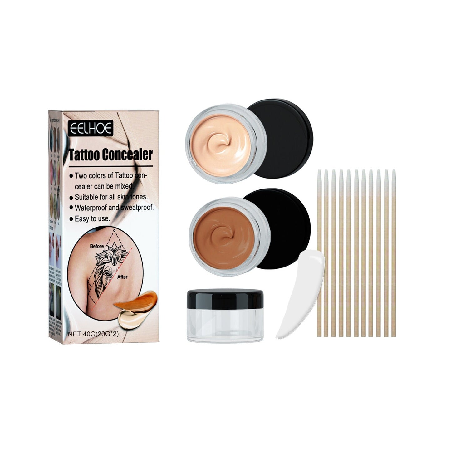 EELHOE Tattoo concealer waterproof brightening cover tattoo scar birthmark scar invisible two-color concealer - Korvel